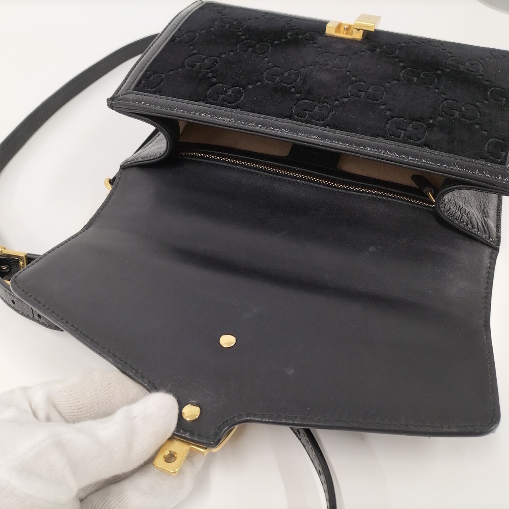 GUCCI Shoulder Bag Sherry Suede Black - Picture 9 of 10